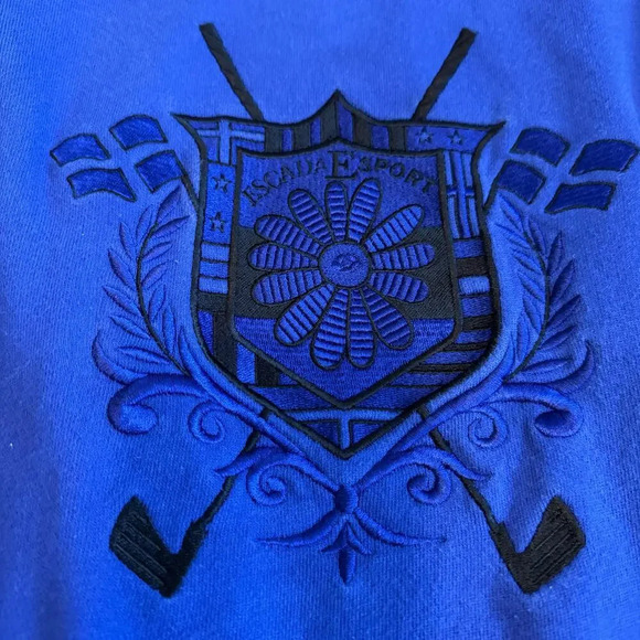 Escada Sport Men's Embroidered Sweatshirt Size M Blue Black Academia Collared - Picture 2 of 7